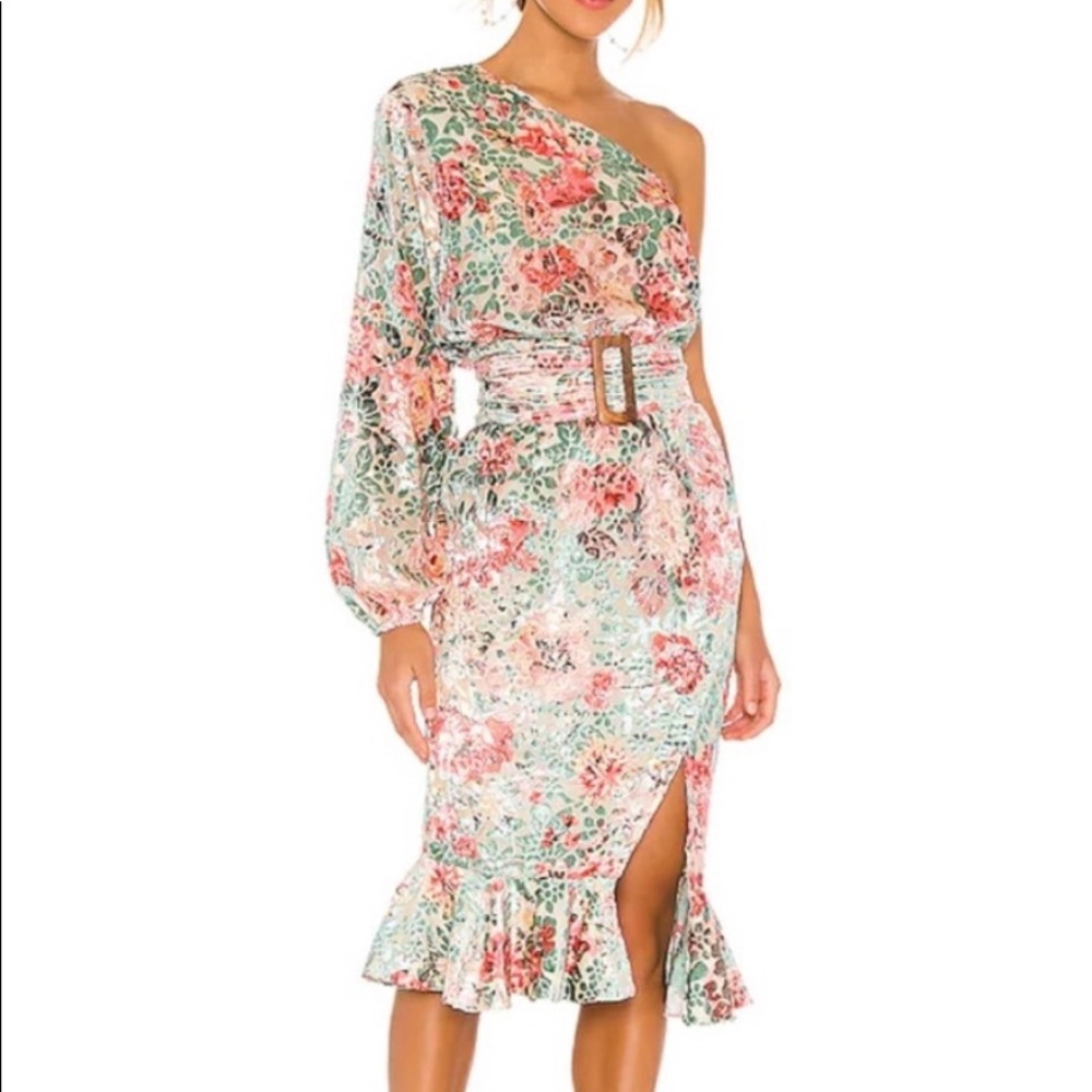 HEMANT & NANDITA Green Olivia Sage Floral Midi Cocktail Dress in Small
